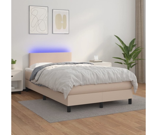 Cama box spring colchón LED cuero sintético capuchino 120x200cm