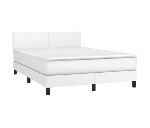 Cama box spring colchón y LED cuero sintético blanco 140x190 cm