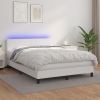 Cama box spring colchón y LED cuero sintético blanco 140x190 cm