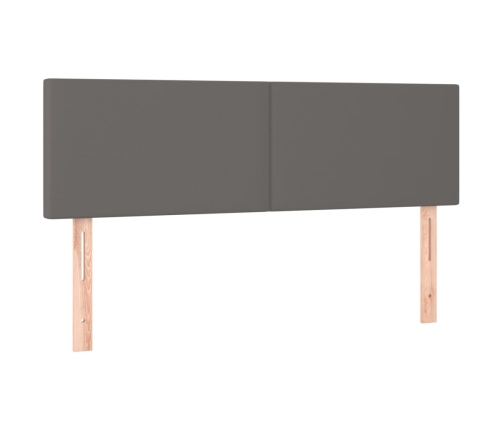 Cama box spring colchón y LED cuero sintético gris 140x190 cm