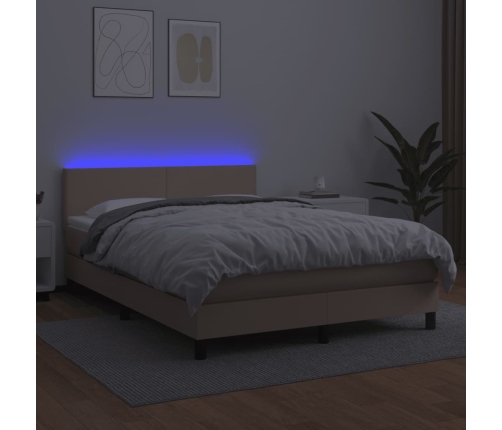 Cama box spring colchón LED cuero sintético capuchino 140x190cm