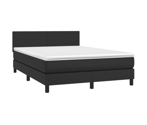 Cama box spring colchón y LED cuero sintético negro 140x200 cm