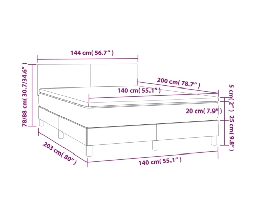 Cama box spring colchón y LED cuero sintético negro 140x200 cm