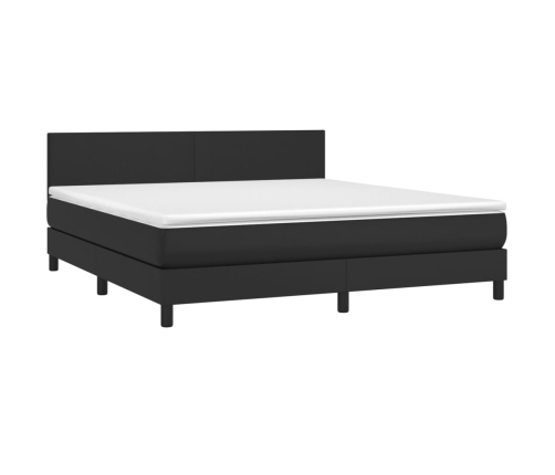 Cama box spring colchón y LED cuero sintético negro 160x200 cm