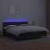 Cama box spring colchón y LED cuero sintético negro 160x200 cm