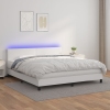 Cama box spring colchón y LED cuero sintético blanco 160x200 cm