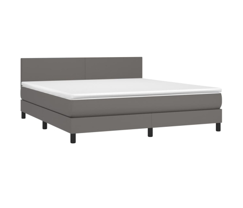 Cama box spring colchón y LED cuero sintético gris 160x200 cm