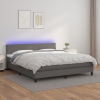 Cama box spring colchón y LED cuero sintético gris 160x200 cm