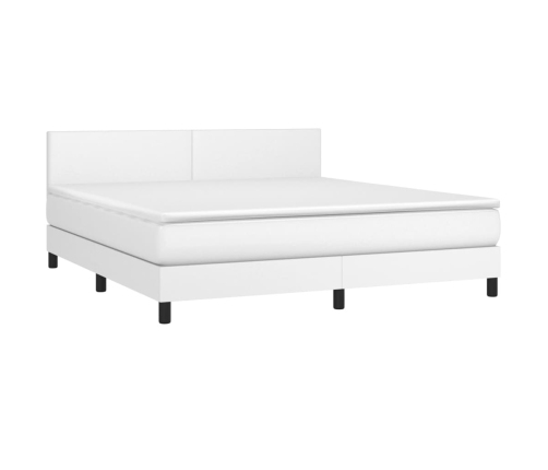 Cama box spring colchón y LED cuero sintético blanco 180x200 cm