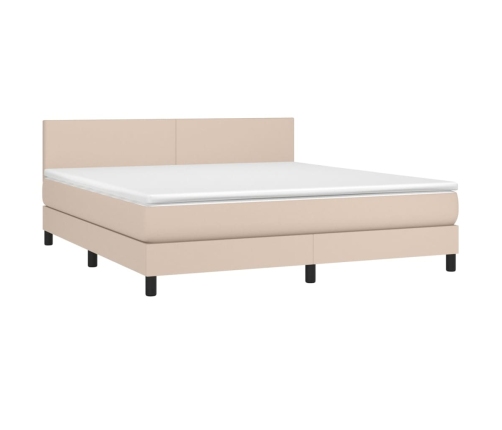 Cama box spring colchón LED cuero sintético capuchino 180x200cm