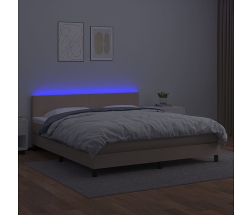 Cama box spring colchón LED cuero sintético capuchino 180x200cm