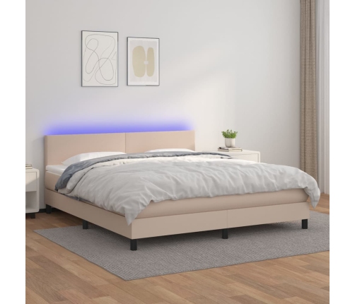 Cama box spring colchón LED cuero sintético capuchino 180x200cm