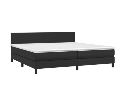 Cama box spring colchón y LED cuero sintético negro 200x200 cm