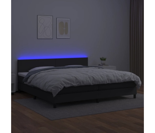 Cama box spring colchón y LED cuero sintético negro 200x200 cm