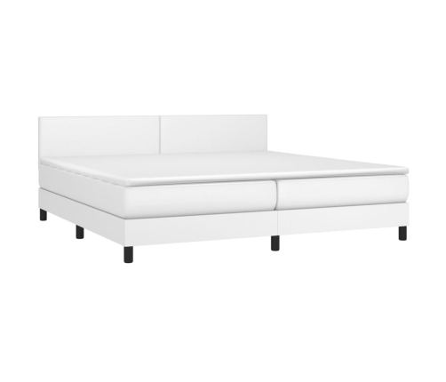 Cama box spring colchón y LED cuero sintético blanco 200x200 cm