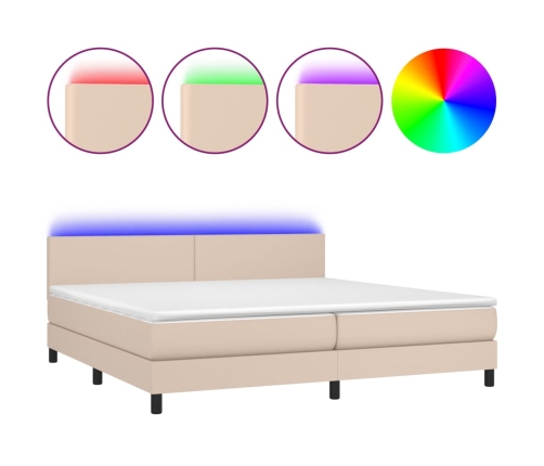 Cama box spring colchón LED cuero sintético capuchino 200x200cm