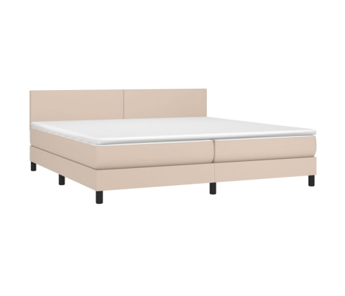 Cama box spring colchón LED cuero sintético capuchino 200x200cm