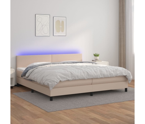 Cama box spring colchón LED cuero sintético capuchino 200x200cm