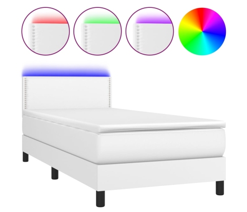 Cama box spring y colchón LED cuero sintético blanco 80x200 cm