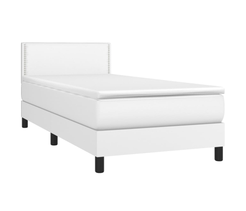 Cama box spring y colchón LED cuero sintético blanco 80x200 cm