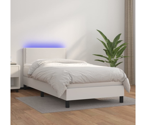 Cama box spring y colchón LED cuero sintético blanco 80x200 cm