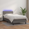 Cama box spring y colchón LED cuero sintético gris 80x200 cm