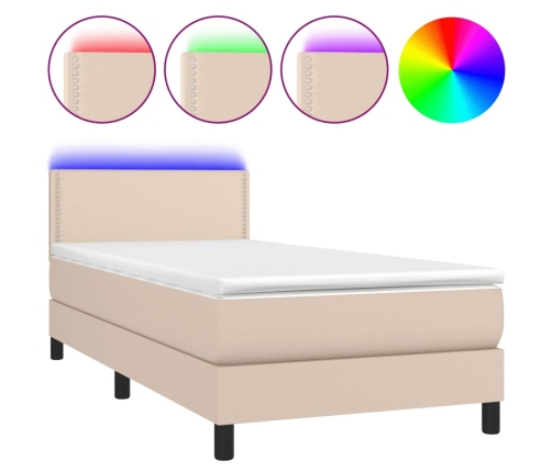 Cama box spring colchón LED cuero sintético capuchino 80x200 cm