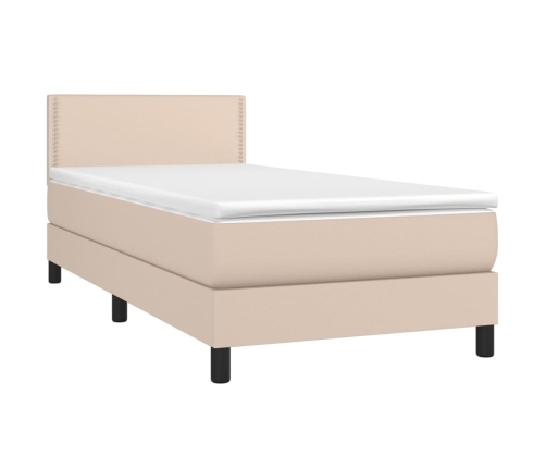 Cama box spring colchón LED cuero sintético capuchino 80x200 cm