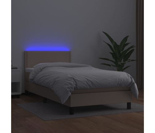 Cama box spring colchón LED cuero sintético capuchino 80x200 cm