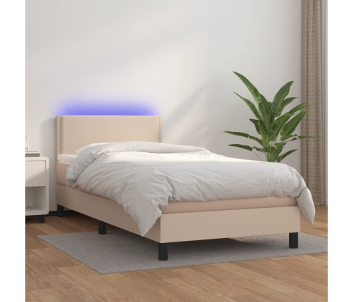 Cama box spring colchón LED cuero sintético capuchino 80x200 cm