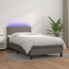 Cama box spring y colchón LED cuero sintético gris 90x190 cm