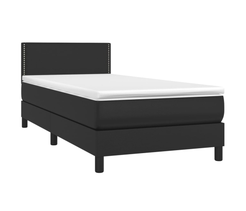 Cama box spring y colchón LED cuero sintético negro 90x200 cm