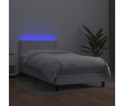 Cama box spring y colchón LED cuero sintético blanco 90x200 cm