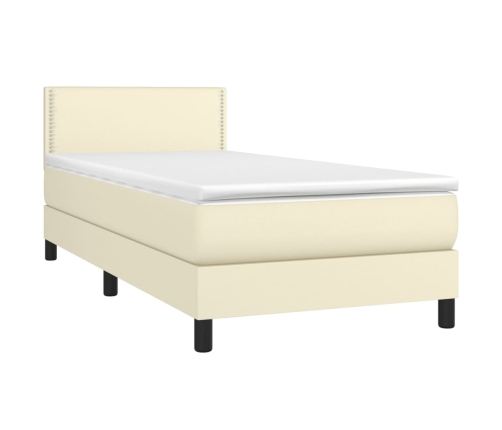 Cama box spring y colchón LED cuero sintético crema 90x200 cm