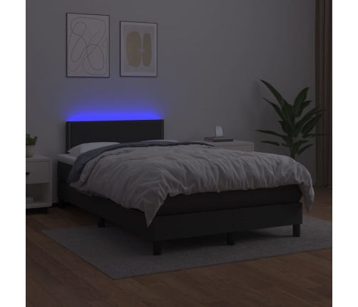 Cama box spring colchón y LED cuero sintético negro 120x200 cm