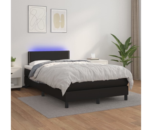 Cama box spring colchón y LED cuero sintético negro 120x200 cm