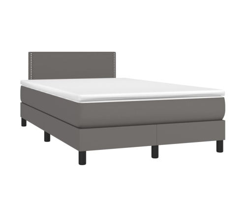 Cama box spring colchón y LED cuero sintético gris 120x200 cm