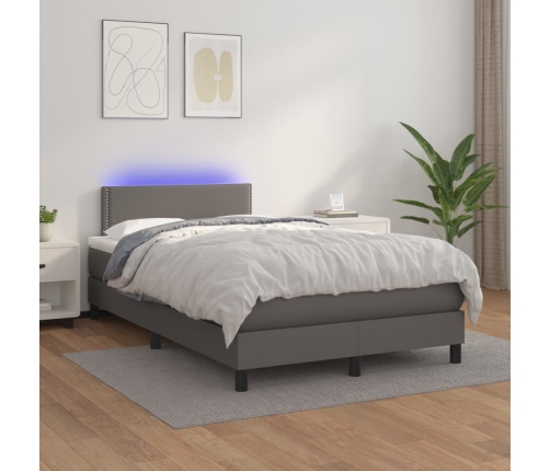 Cama box spring colchón y LED cuero sintético gris 120x200 cm