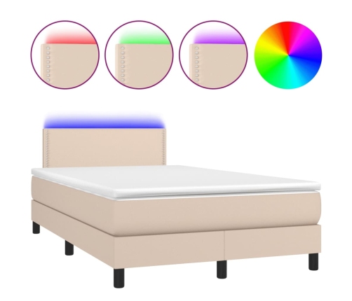 Cama box spring colchón LED cuero sintético capuchino 120x200cm