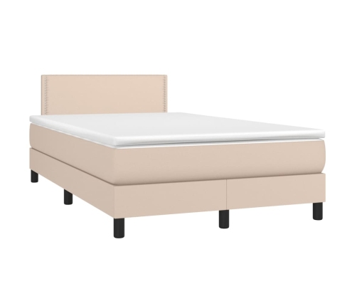 Cama box spring colchón LED cuero sintético capuchino 120x200cm