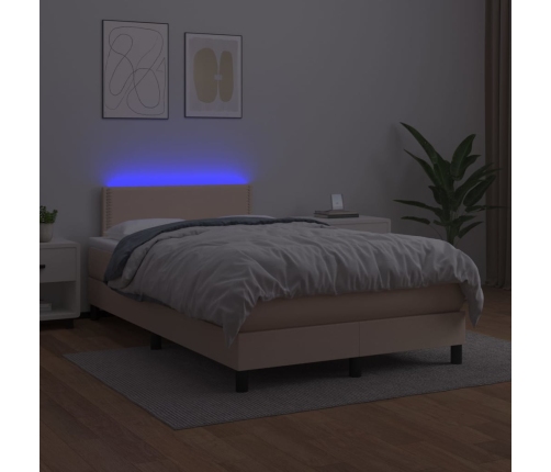 Cama box spring colchón LED cuero sintético capuchino 120x200cm