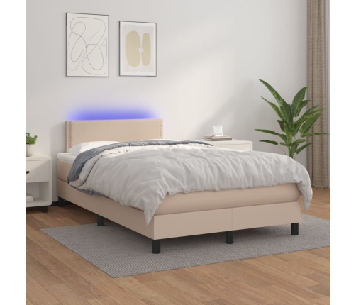 Cama box spring colchón LED cuero sintético capuchino 120x200cm