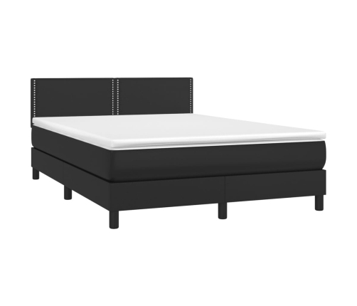 Cama box spring colchón y LED cuero sintético negro 140x190 cm