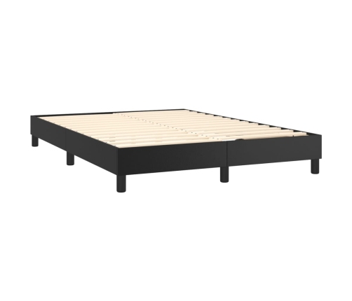 Cama box spring colchón y LED cuero sintético negro 140x190 cm