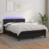 Cama box spring colchón y LED cuero sintético negro 140x190 cm