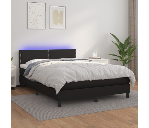 Cama box spring colchón y LED cuero sintético negro 140x190 cm