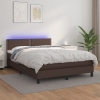 Cama box spring colchón y LED cuero sintético marrón 140x190 cm