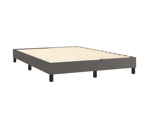 Cama box spring colchón y LED cuero sintético gris 140x190 cm