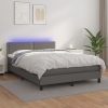 Cama box spring colchón y LED cuero sintético gris 140x190 cm