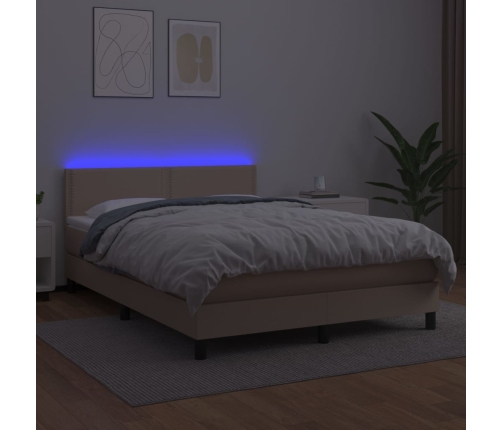 Cama box spring colchón LED cuero sintético capuchino 140x190cm